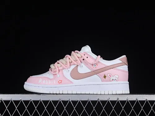 All categories Nk SB Dunk series Nk SB Dunk Low low-top sneakers Nk Dunk Low Year of the Rabbit limited edition Cute girly pink customized version of deconstructed strap casual sneakers DH9765-100